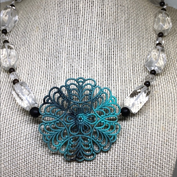 Turquoise, Brown and Clear Necklace - Picture 1 of 4